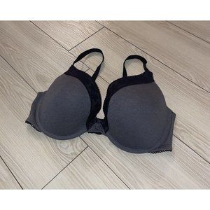 Maidenform 09631 Plunge Bra Padded Underwire Lace Trim Womens 36D Gray Black